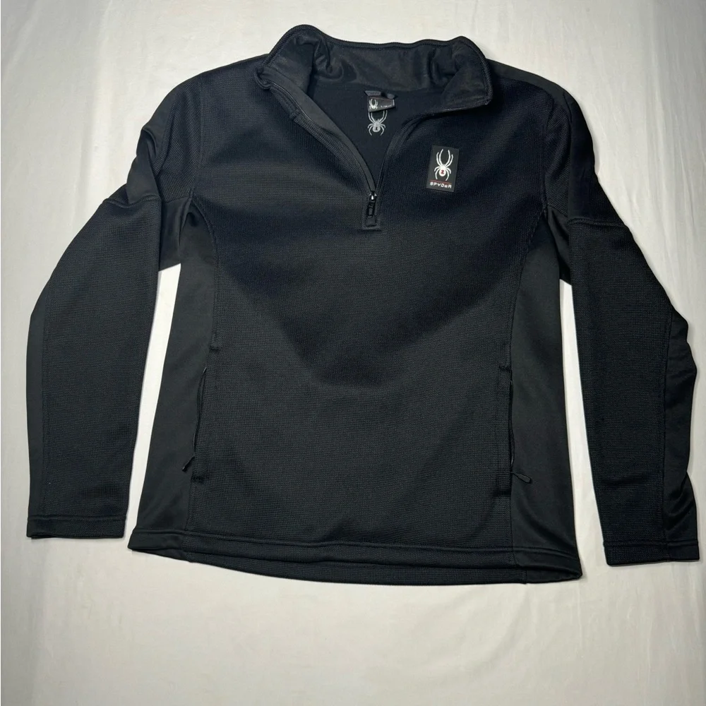 Spyder Ski Snowboard Outdoors 1/4 Zip Fleece Mens Large Black Pullover